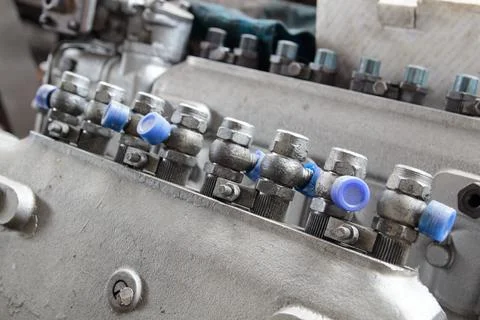 A fragment of a diesel engine close-up. Selective fuel injection in a diesel Stock Photos