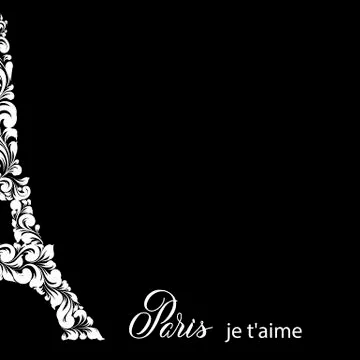Fragment of the eiffel tower on a black background and the inscription of Paris Stock Illustration