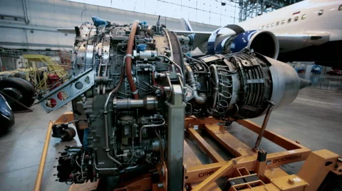 Fragment engine aircraft hangar in the technical Stock Footage 42017170