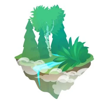 Fragment of forest with a stream isolated on a white background. The flying Stock Illustration