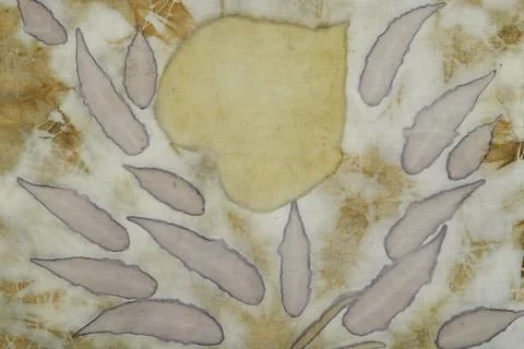 Fragment of hand-dyed fabric using eco-print technique Stock Photos