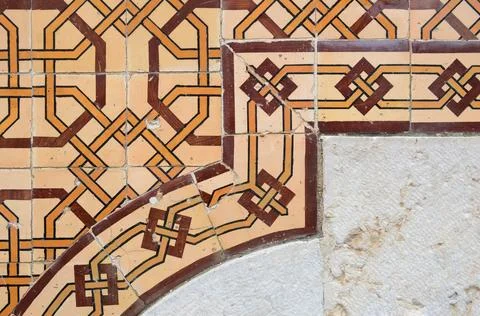 Fragment of Historic Ceramic Tile Wall in Lisbon Stock Photos