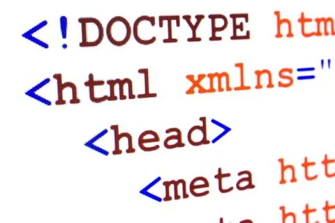 Fragment of html source code of web page with title Stock Illustration