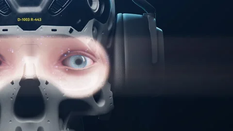 Fragment of a human skull stylized in a technological concept in augmented re Stock Footage 237749799
