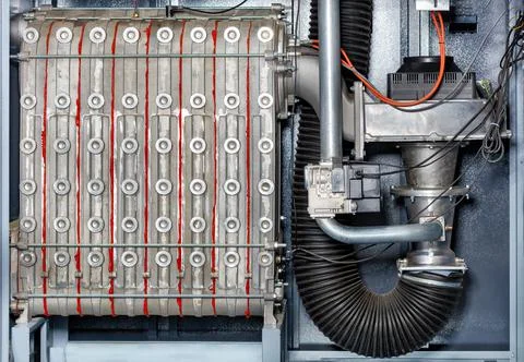 A fragment of the internal device system of a thermal unit for supplying warm Stock Photos