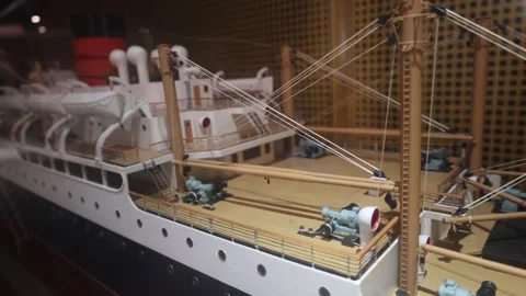 Fragment of a Large Passenger Ship Model of the Beginning of the 20th Century Stock Footage 256840051