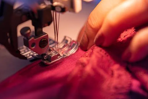 Fragment of machine sewing closeup Stock Photos