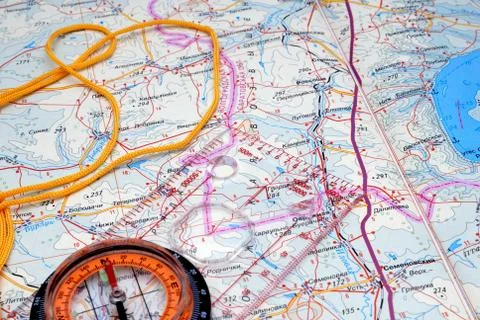 Fragment of a map with compass Stock Photos