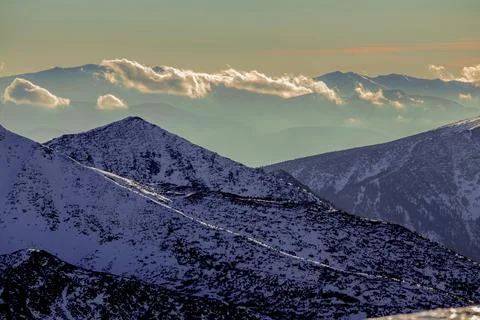 A fragment of the mountain range visible late in the day Stock Photos