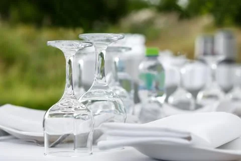 Fragment of an outdoor table setting Stock Photos