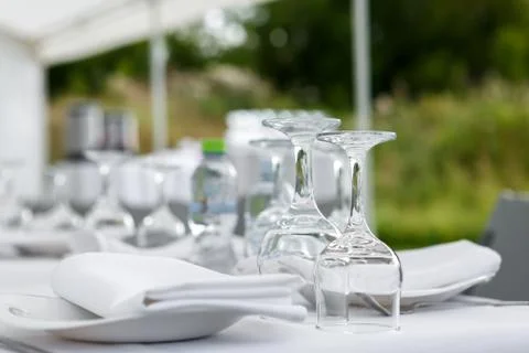 Fragment of an outdoor table setting Stock Photos