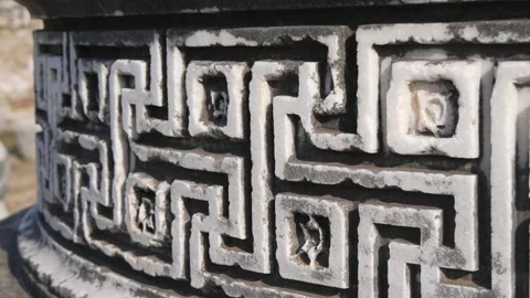Fragment Of A Pattern On A Stone Column In An Ancient Greek Temple Stock Footage 195977940