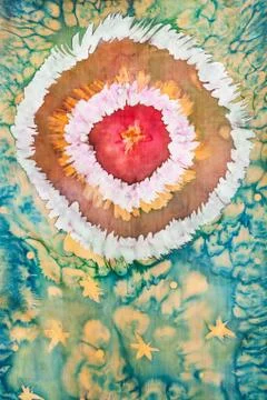Fragment of pattern with tie-dye and hot batik Stock Photos