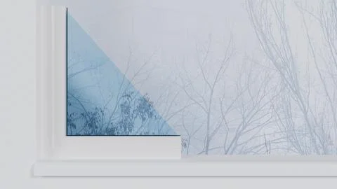 Fragment of plastic window with double glazing on white wall in winter with.. Stock Illustration