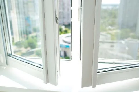 Fragment of plastic window Stock Photos