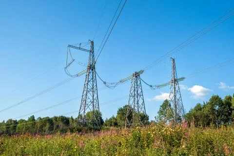 Fragment of power line as component of large electrical networks Stock Photos