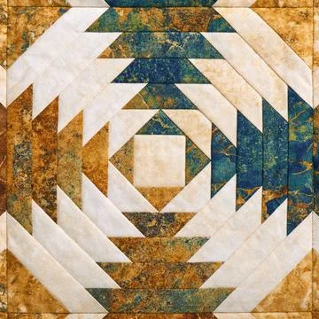 Fragment of quilt stitched from pineapple pattern blocks, traditional patchwo Stock Photos