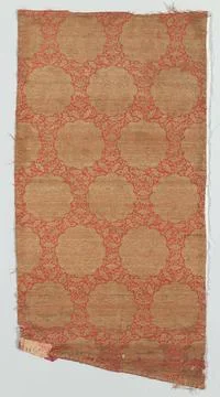 Fragment red double tissue with pattern of scalloped medallions filled wit... Stock Photos