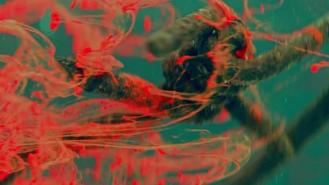 A fragment of rusty barbed wire in a liquid red stream. Stock Footage 193441747