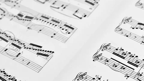 Fragment of sheet with music notes, tracking shot Stock Footage 134479488