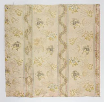 Fragment of silk fabric pattern made of stripes filled by turns with motif... Stock Photos