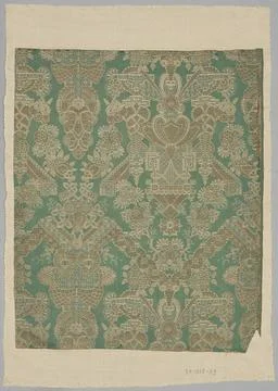 Fragment of a silk tissue with pattern of, among other things, zigzag form... Foto stock