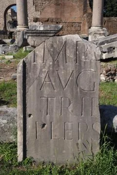 Fragment of a stone with latin script Foto stock