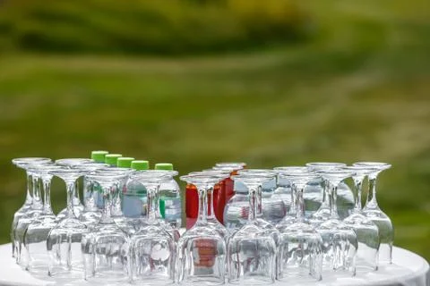 Fragment of table setting in the open air. Stock Photos