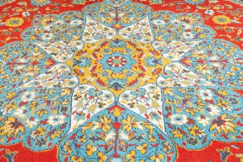 Fragment of a wool carpet close-up. material. pattern Stock-Fotos