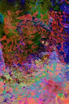 Fragmented abstract with overlapping triangular shards in warm and cool tones. Stock Photos