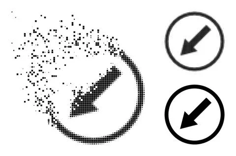 Fragmented and Halftone Dot Down-Left Rounded Arrow Icon Stock Illustration