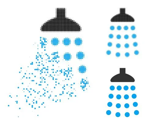 Fragmented and Halftone Dot Shower Glyph Stock Illustration
