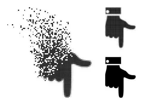 Fragmented and Halftone Pixel Hand Pointer Down Icon 스톡 일러스트