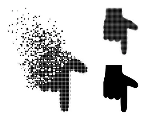 Fragmented and Halftone Pixel Hand Pointer Down Icon Illustrazione stock