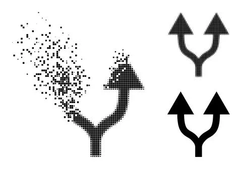 Fragmented and Halftone Pixel Split Arrows Up Icon 스톡 일러스트