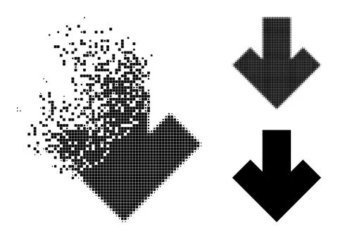Fragmented and Halftone Pixelated Arrow Down Icon Stock Illustration