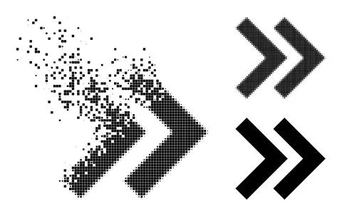Fragmented and Halftone Pixelated Shift Right Icon Stock Illustration