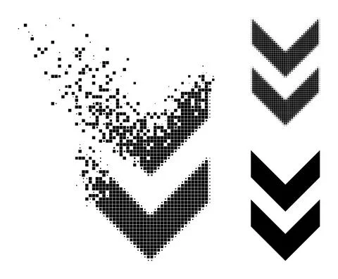 Fragmented and Halftone Pixelated Shift Down Icon Illustrazione stock