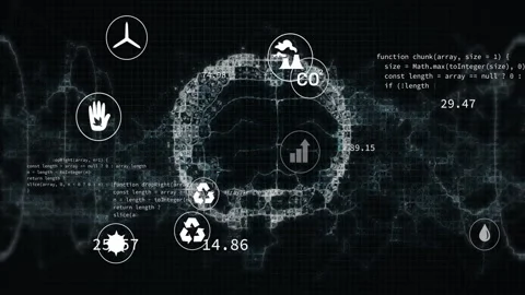Fragmented brain network floating in grid interface, showing sustainability Stockbeeldmateriaal 308207462