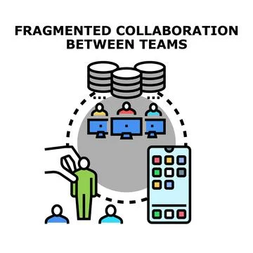 Fragmented collaboration creating communication gap between teams Stock Illustration