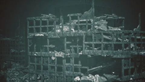 Fragmented concrete settings evoke dystopian visual narrative scene Stock Footage 338343803