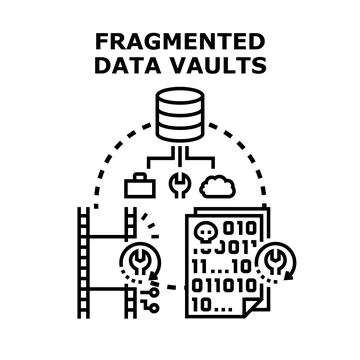 Fragmented data vaults managing digital information concept Stock Illustration