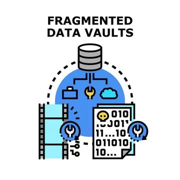 Fragmented data vaults managing digital information concept Stock Illustration