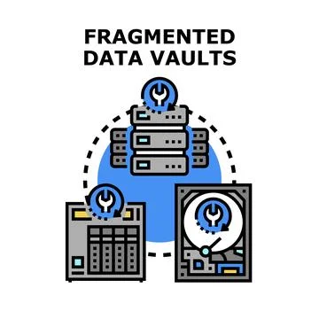 Fragmented data vaults needing repair and optimization Stock Illustration