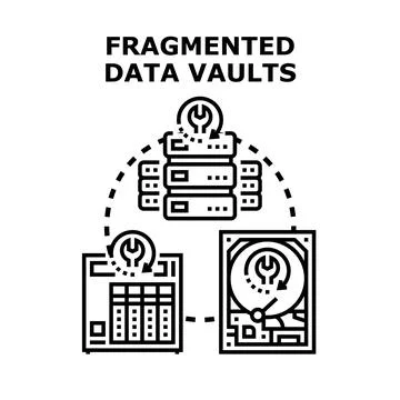 Fragmented data vaults needing repair and optimization Stock Illustration