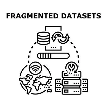 Fragmented datasets data processing synchronization concept Stock Illustration