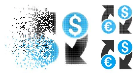 Fragmented Dot Halftone Currency Change Icon Illustrazione stock