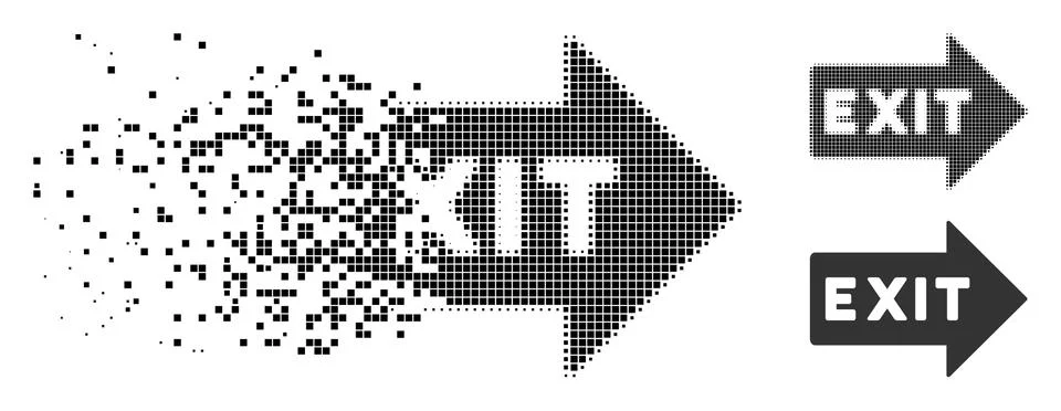 Fragmented Dot Halftone Exit Arrow Icon 스톡 일러스트