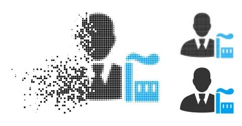 Fragmented Dot Halftone Industry Capitalist Icon Illustrazione stock