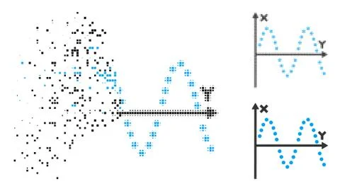 Fragmented Dot Halftone Sine Plot Icon Ilustración de archivo